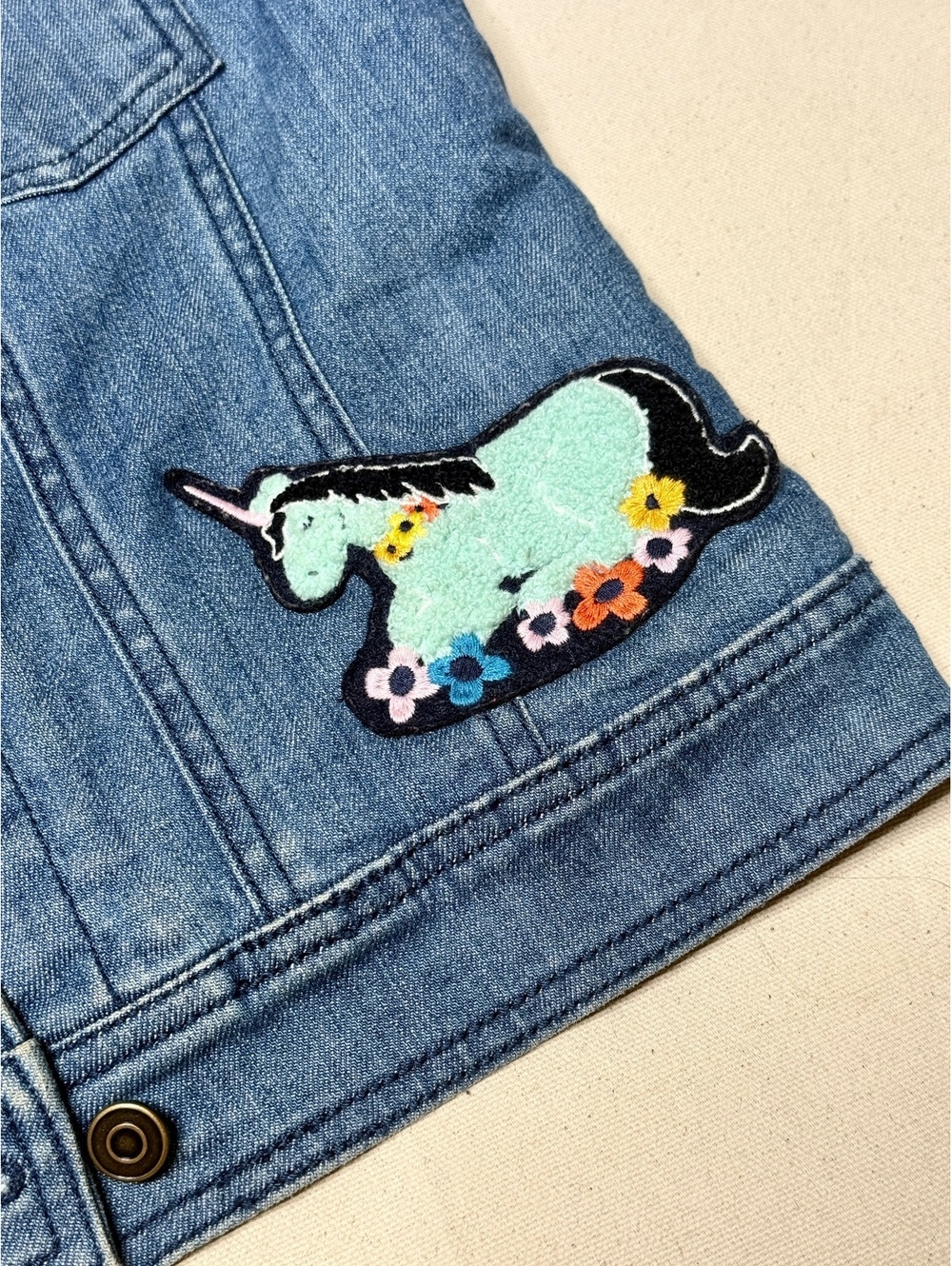 Hanna Andersson Girls 6-7 120cm Unicorn Floral Sherpa Lined Denim Jacket - Picture 4 of 9